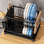 BX 2-Tier Dish Rack Large Dish Drying Rack Dish Draining Rack with Drainboard for Kitchen