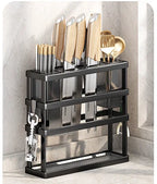 Multi-purpose Double Tier Wall-Mounted Kitchen Storage Cage Carbon Steel Knife & Cutting Board Rack Modern Multi-functional