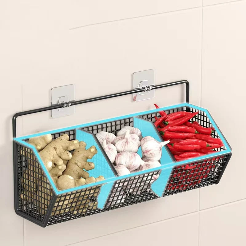 Wall Mounted Storage Rack Onion GingerCondiments Spice Kitchen Shelf Vegetable Fruit Basket Kitchen Wall Storage Solutions