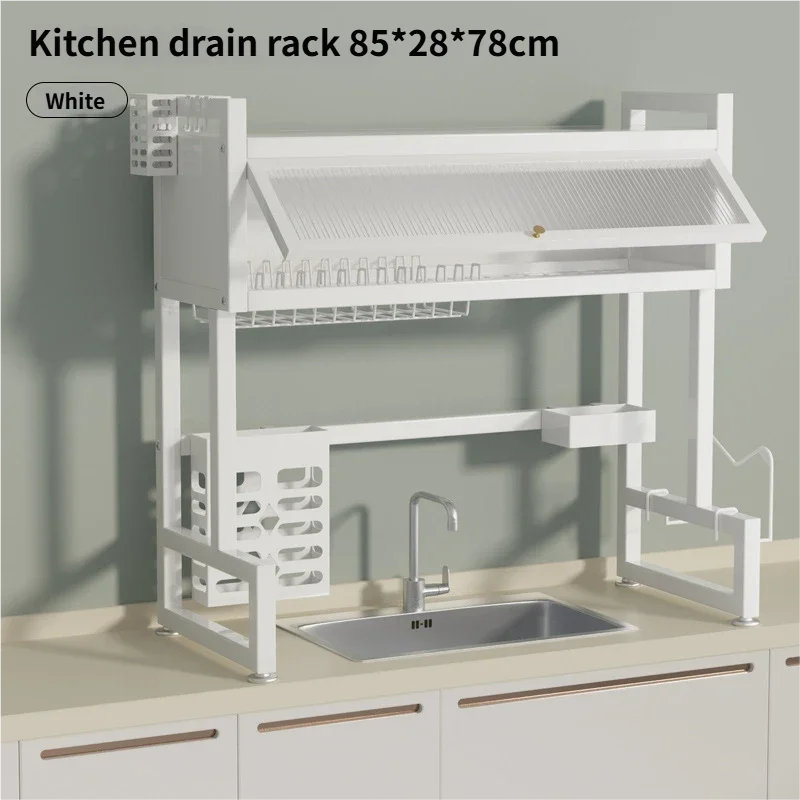 Over the Sink Dish Drying Rack Dish Drainer Racks with Dust-proof Cabinet Door Space-Saving Kitchen Organizer for Dishes