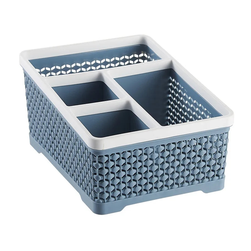 Imitation Rattan Multi-Compartment Storage Box for Cosmetics Skincare Remote Control Desktop Organization Model 9100