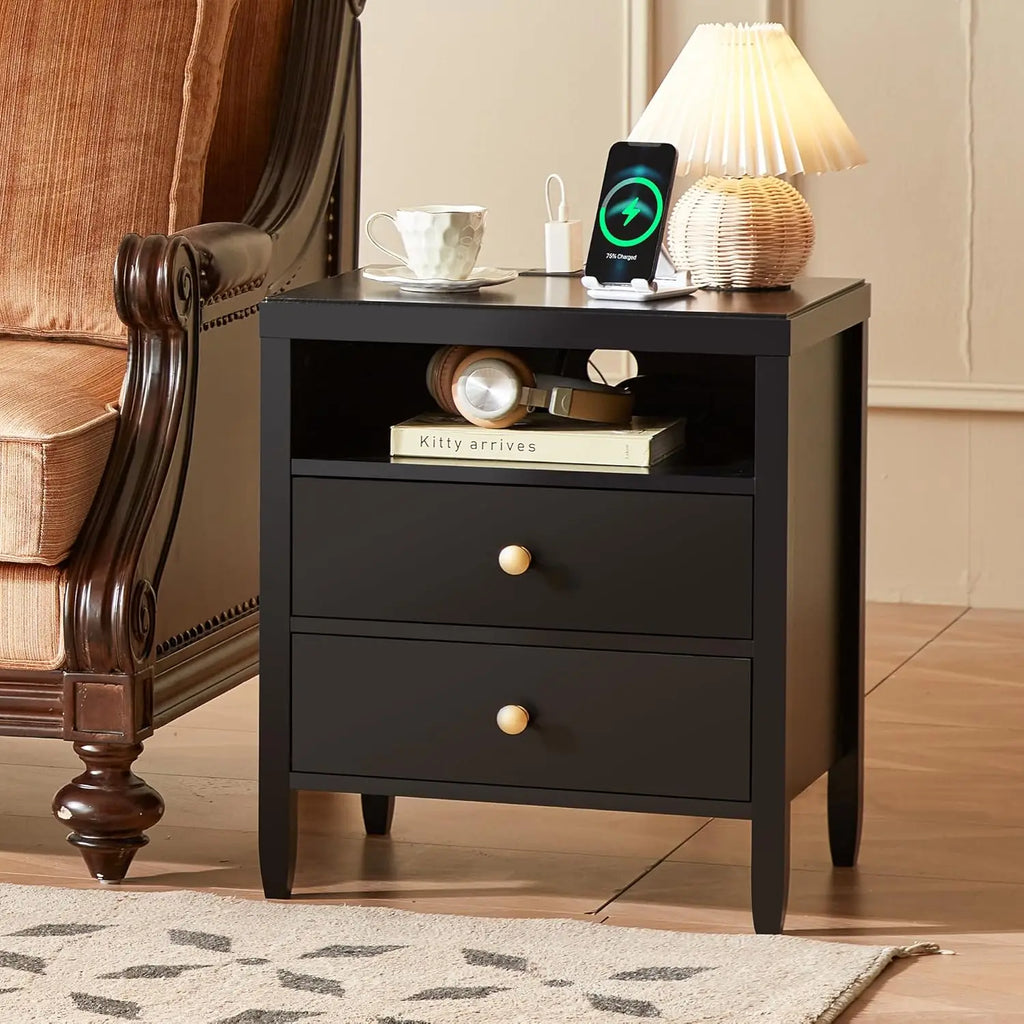 Modern 2-Drawer Bedside Nightstand Painted Surface for Bedroom Storge Cabinet