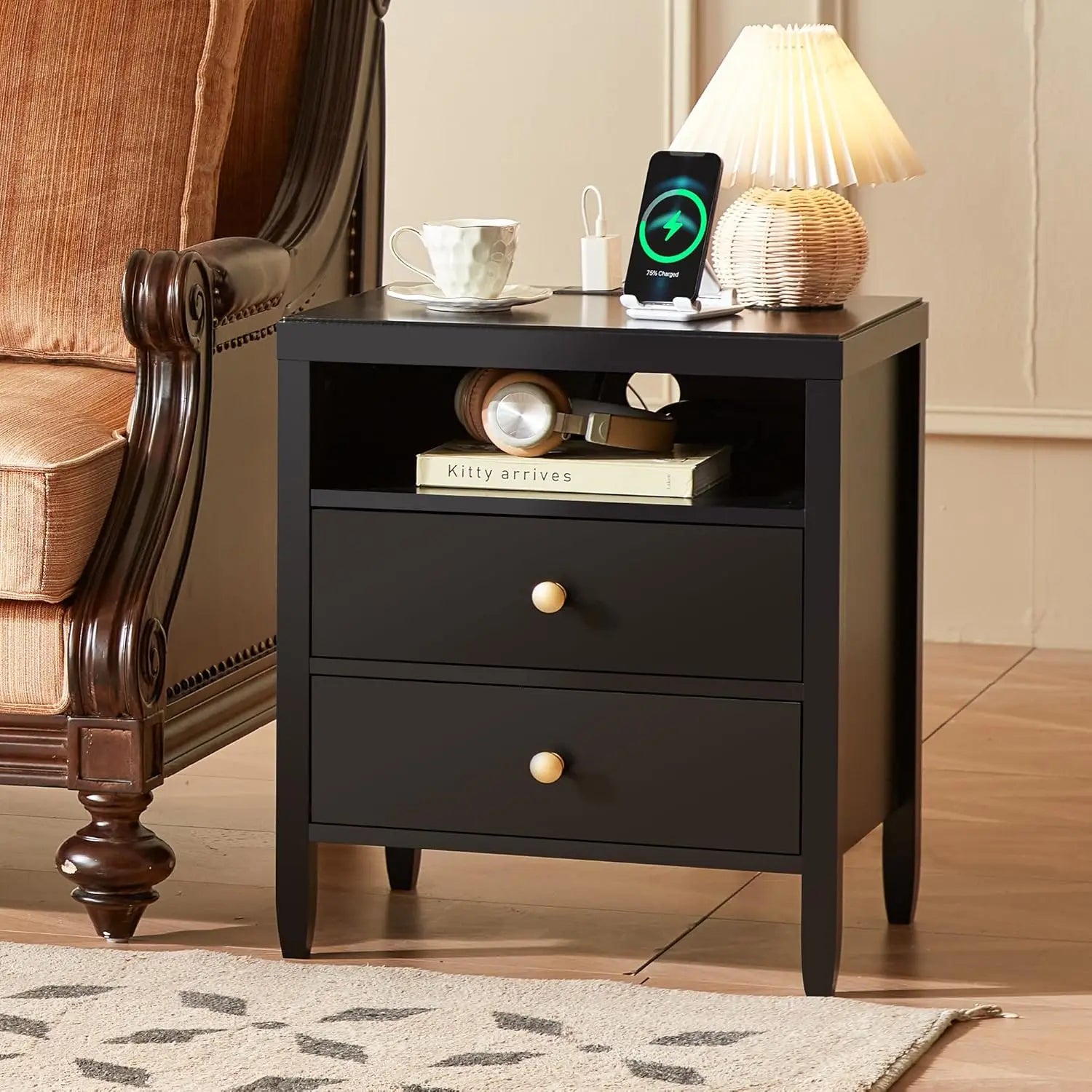 Modern 2-Drawer Bedside Nightstand Painted Surface for Bedroom Storge Cabinet