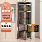 Modern Kitchen Storage Rack 5-Tier Metal Storage Tower Cart Organizer Rolling Wheels Removal Basket Fruit Vegetable Grocery