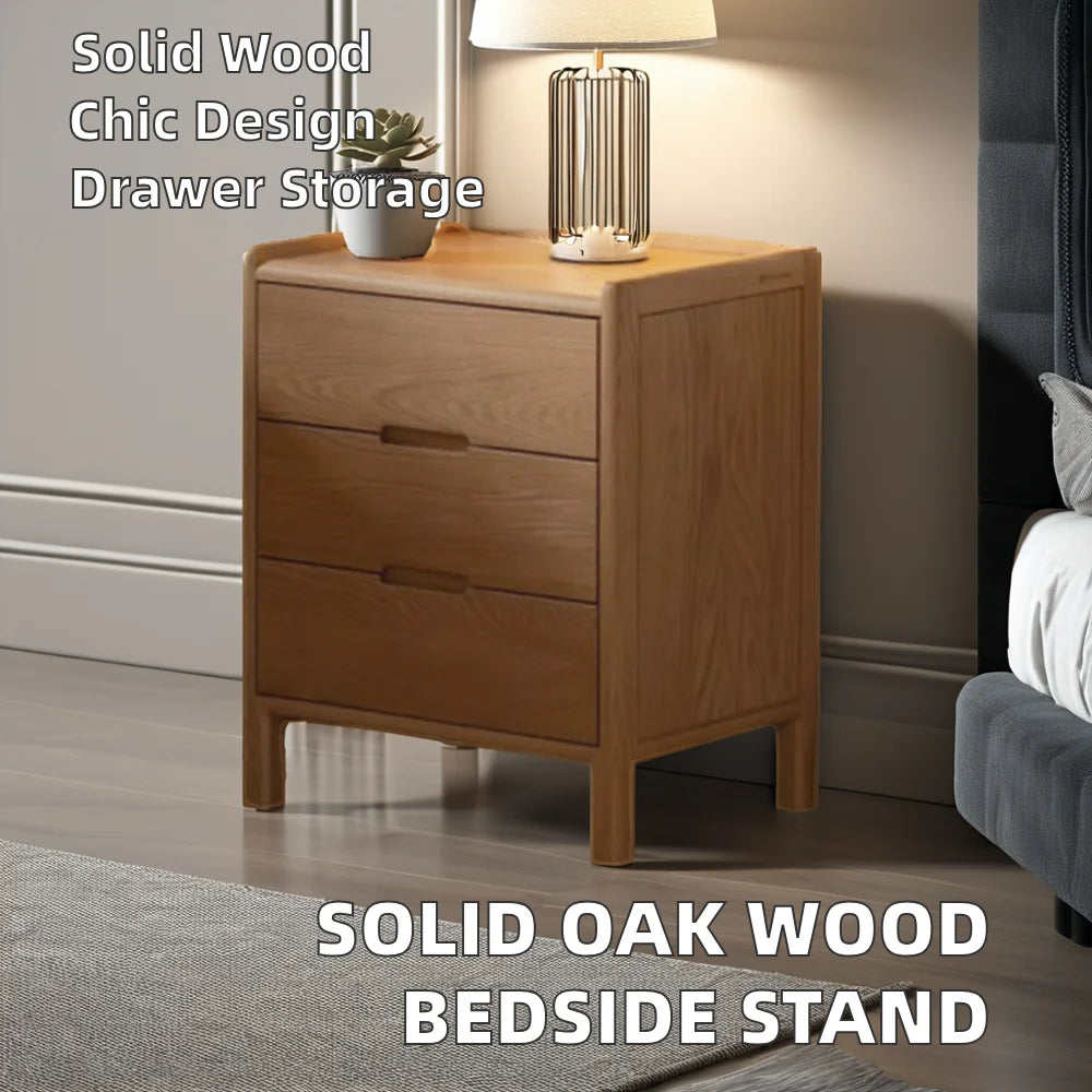 Low Price Solid Oak Wood Bedside Cabinet Modern Luxury Design with 2 Drawers for Apartment Bedroom and Living Room