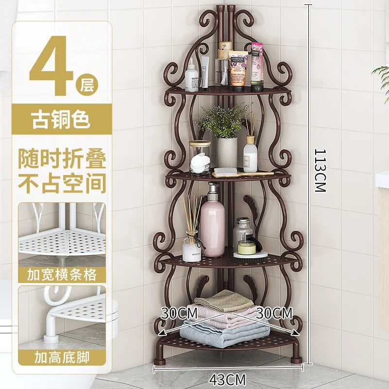 Bathroom Bedroom Kitchen Metal Multi-Layer Storage Rack Shelf Home Floor-Standing Triangle Design Storage Kitchen Organizer