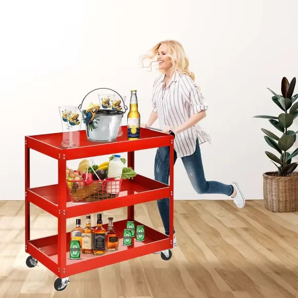 3-Layer Mechanical Workshop Tools Cart Trolley Wheel-Attached Toolbox Garage Workbench Racks for Vehicle Accessory Storage