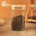 China Supplier High Borosilicate Glass Jars for  Kitchen or Home Storage Bottle Sets  with Bamboo Lids and Stand Customized