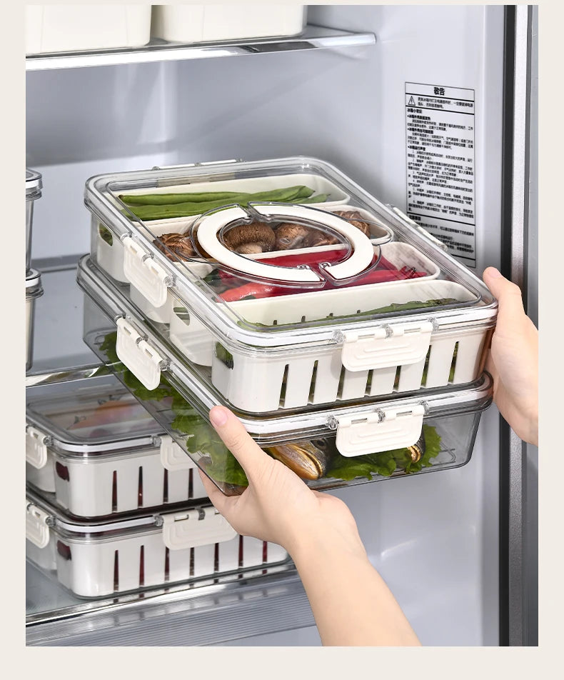 Refrigerator Rectangle Fruit & Vegetable Fresh Preservation Plastic Food Storage Boxes Multifunction Design for Kitchen Use