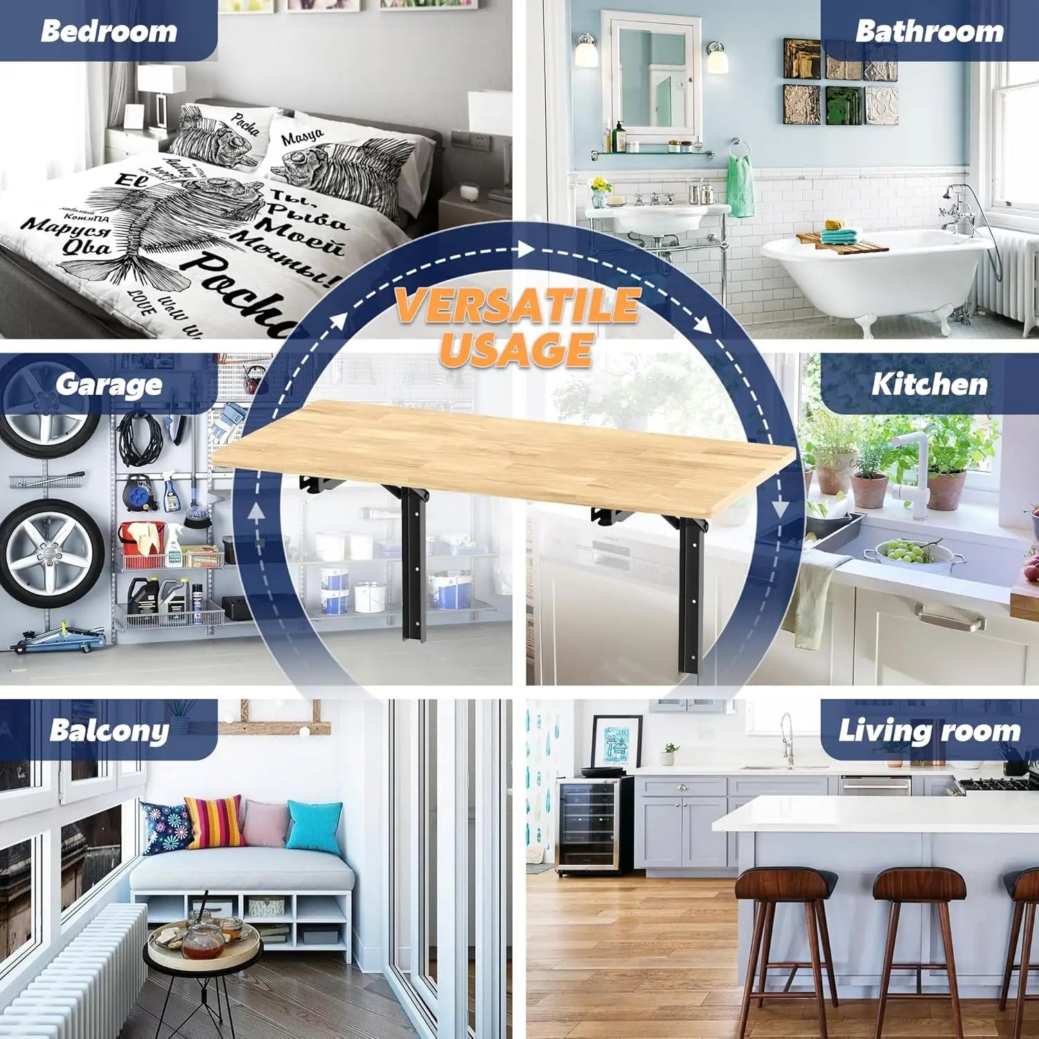 Heavy Duty Wall-Mounted Folding Workbench Modern Foldable Work Table Desk for Kitchen Garage Office Supports 550 lb for Tools