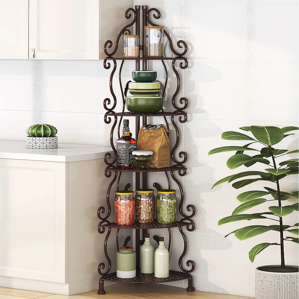 Bathroom Bedroom Kitchen Metal Multi-Layer Storage Rack Shelf Home Floor-Standing Triangle Design Storage Kitchen Organizer