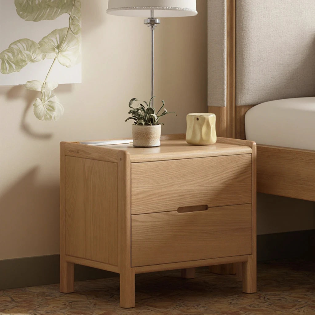 Low Price Solid Oak Wood Bedside Cabinet Modern Luxury Design with 2 Drawers for Apartment Bedroom and Living Room