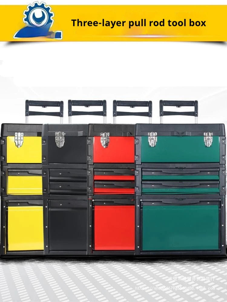 Portable & Stackable 3-Drawer Steel Toolbox Roll-Upright Design for Workshop & Garage Tool Storage