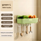 CHENGYAN Wall Hanging Storage Basket for Kitchen Pilastic Organizer with 4/6 Hooks Storage Container Spice Racks (White/Green/)