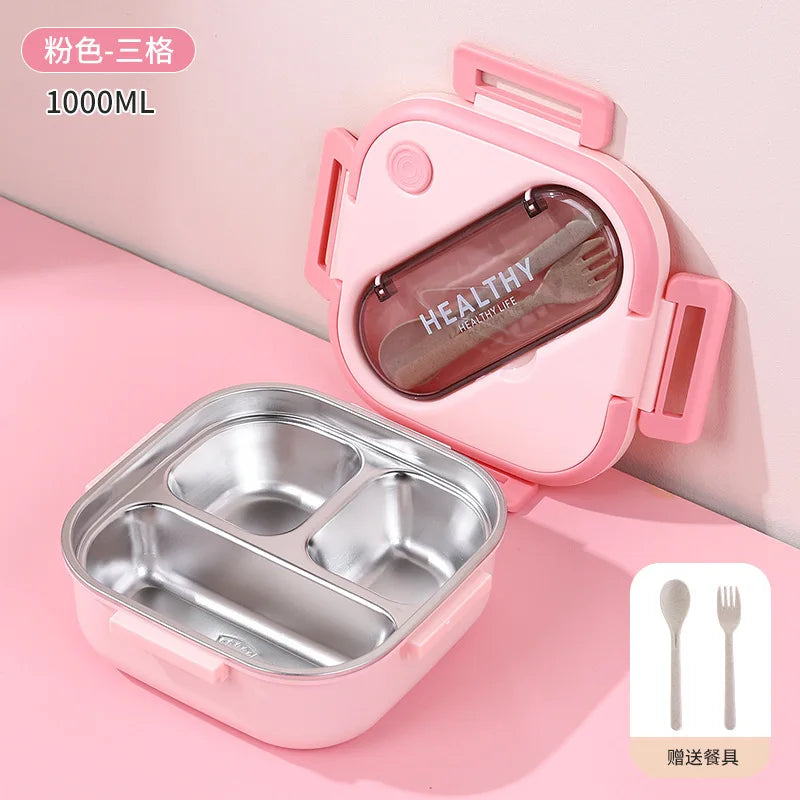 Square 304 Stainless Steel Bento Box 2-3 Compartments Leak Proof Portable Lunch Box Food Storage Container