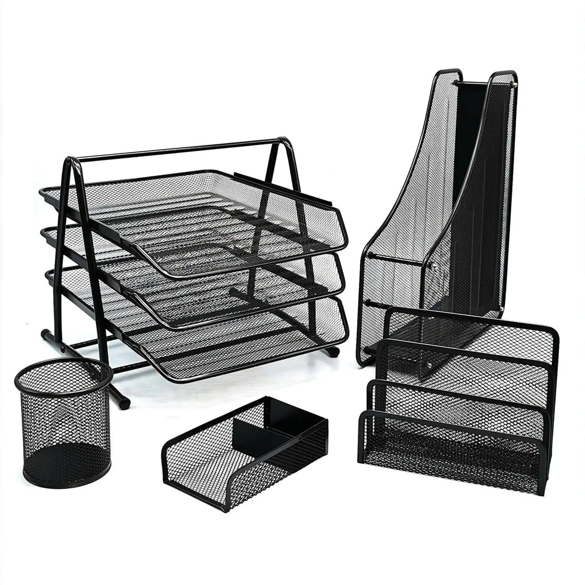 Multi-Functional Office Desk Organizer Iron Mesh Design with Pen Holder Desktop File Storage Boxes Bins for Stationary