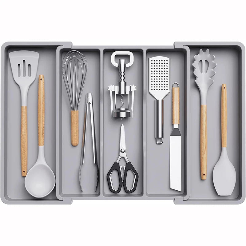 Expandable Kitchen Drawer Organizer Adjustable Plastic Utensil Tray Flatware Holder for Kitchen Storage