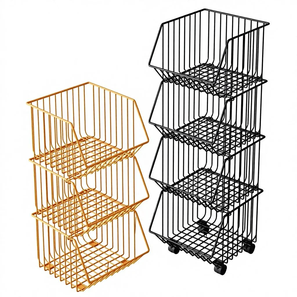 Modern Simple Floor Standing 5-Tier Non-Folding Movable Kitchen Storage Rack for Home Use