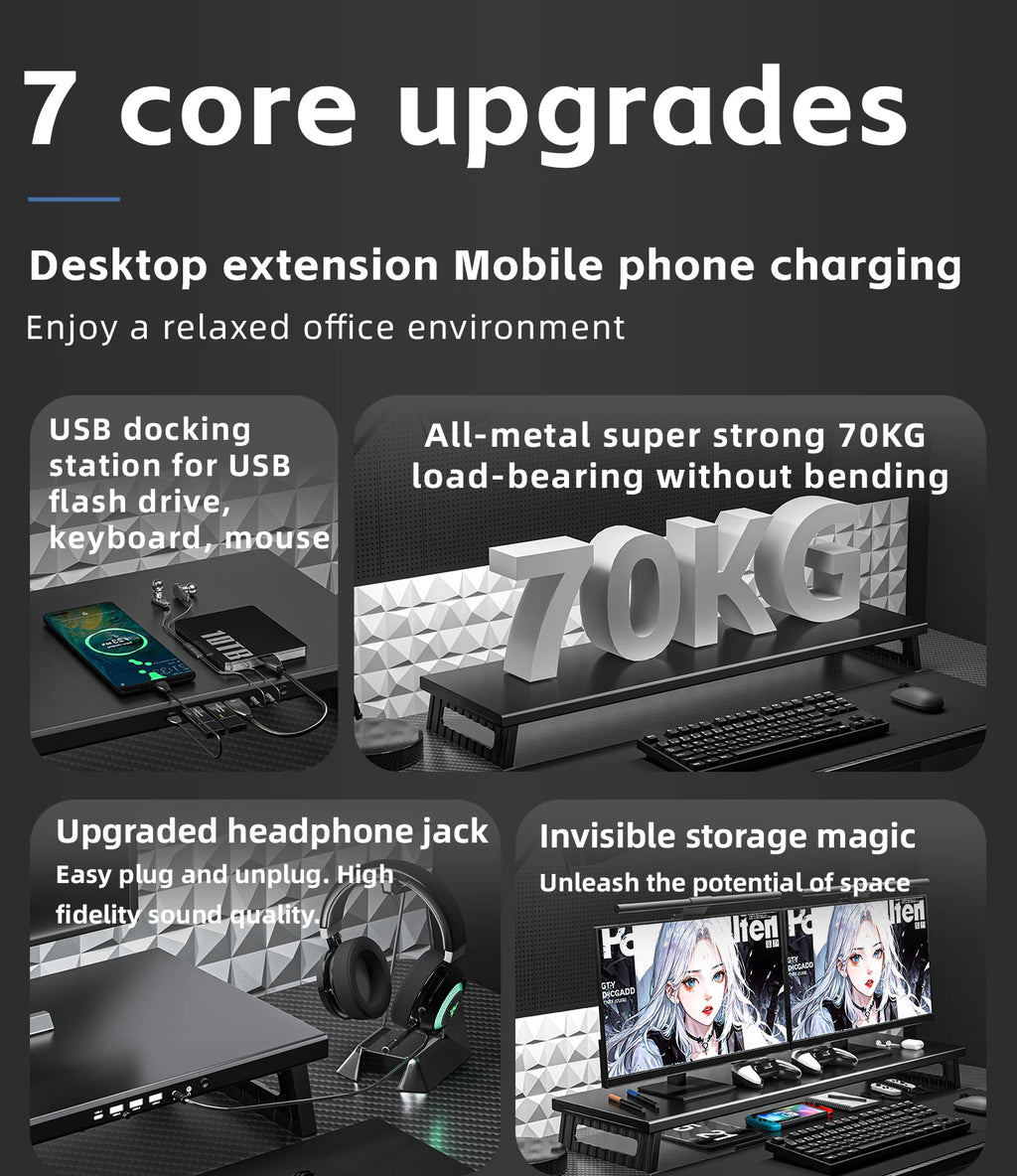 New Multi-Port Metal Monitor Riser Stand with USB3.0 & USB-C-Desktop Organizer for Tidy Workspace & Easy Connect