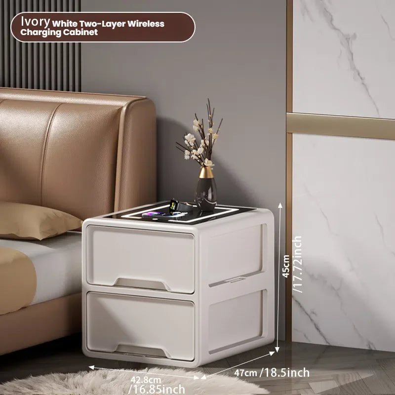 Nightstand Table Fingerprint Unlock Modern Smart Bedside Side Table Black With Wireless Charger Station