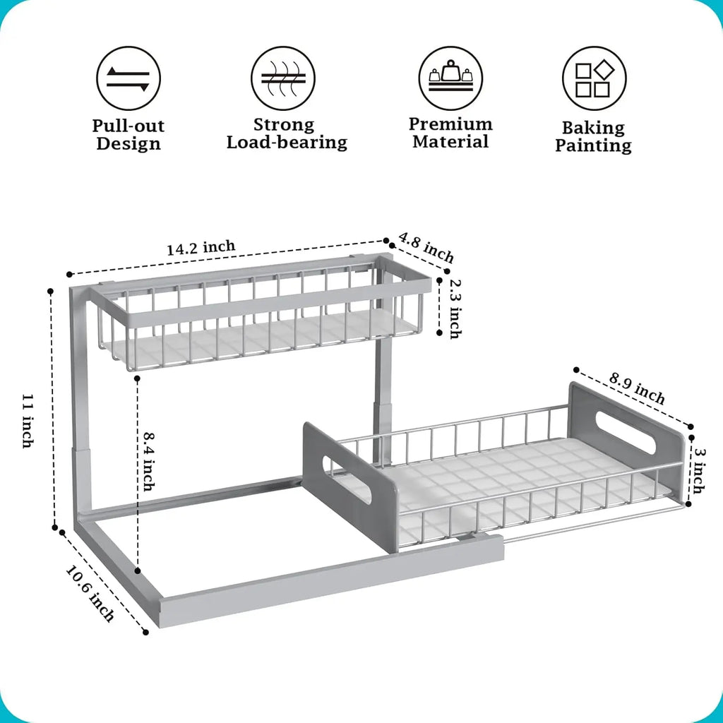 Under Sink Storage Rack Pull-out Cabinet Storage Rack 2 Level Sliding Out Sink Cabinet Storage Rack for Kitchen