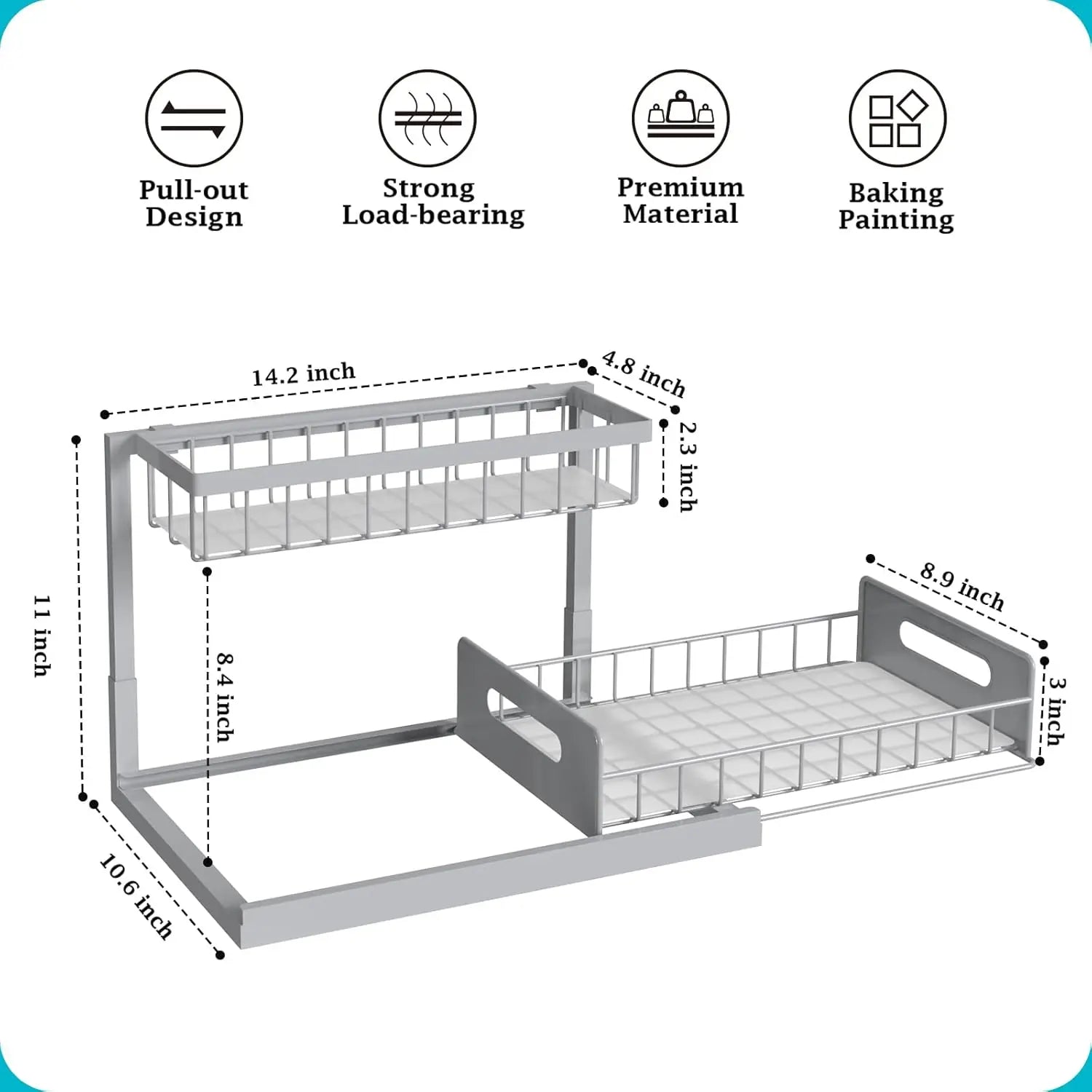 Under Sink Storage Rack Pull-out Cabinet Storage Rack 2 Level Sliding Out Sink Cabinet Storage Rack for Kitchen