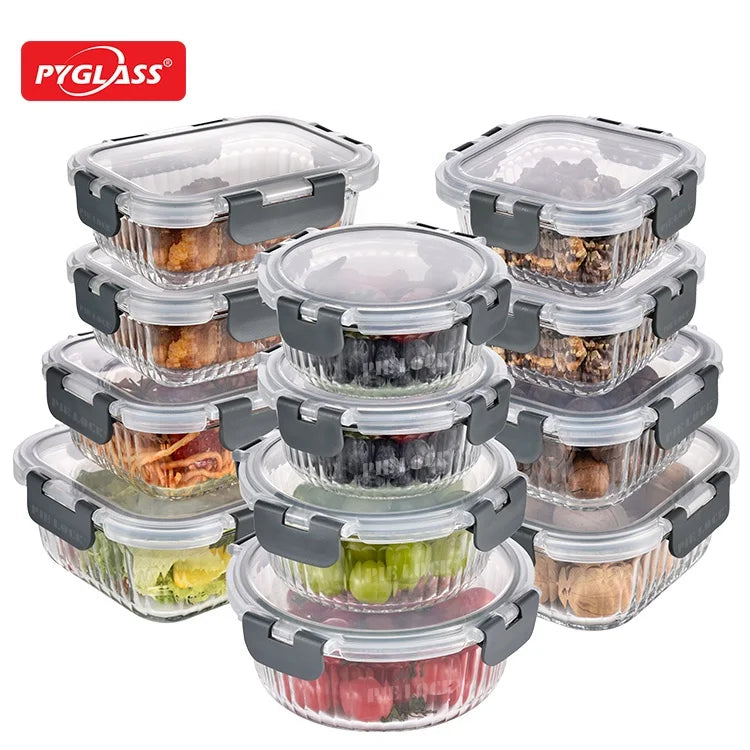 For Kitchen Accessories High Borosilicate Glass Food Storage Containers With Remove Lid, Safe Lunch Box Set of 12