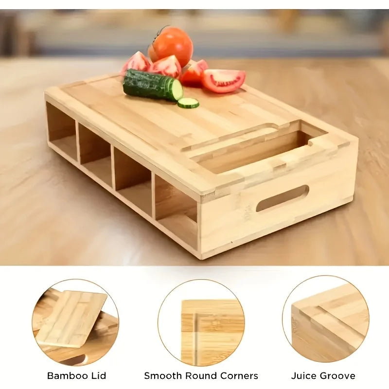 Multifunctional Bamboo Chopping Board With Built in Drawer Storage Containers and Grater Kitchen Cutting Board