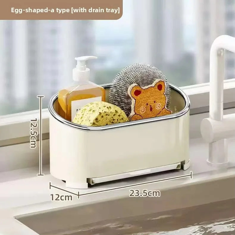 Kitchen Cloth and Towel Drying Rack Punch-free Wall-mounted Storage with Dishcloth Tray and Sink Storage