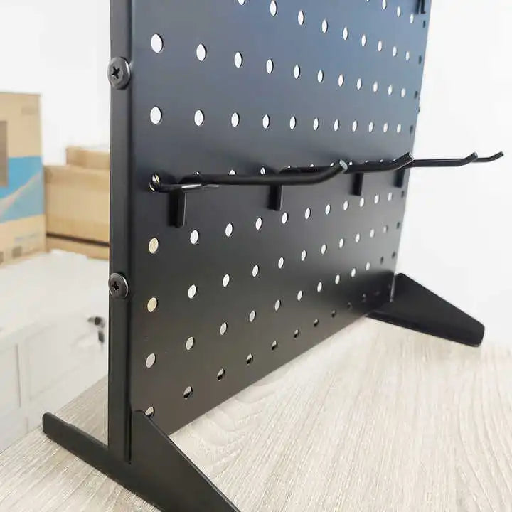 Custom Portable Single Side Metal Powder Coated Pegboard Display Stand with Hooks Modern Style Desktop Organizer