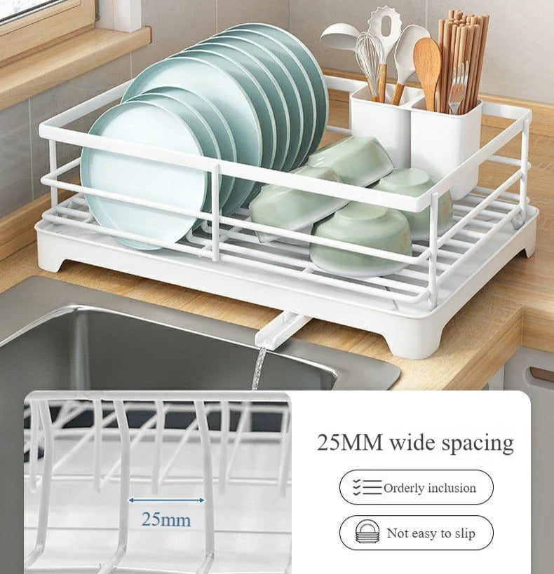 Modern Metal Multi-Purpose Kitchen Organizer Over-Sink Dish Drying Rack with Drain Storage for Plates Bowls Utensils