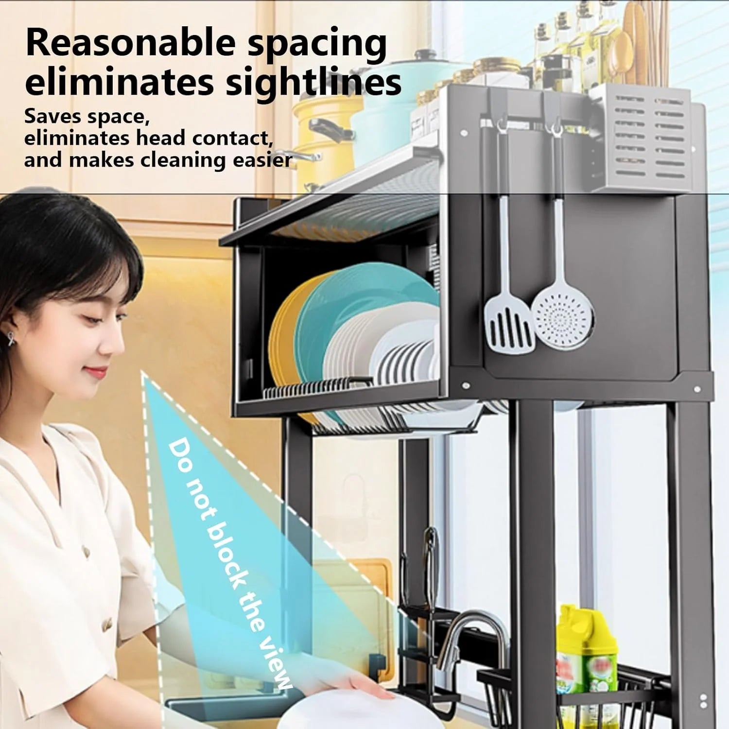 Over the Sink Dish Drying Rack Dish Drainer Racks with Dust-proof Cabinet Door Space-Saving Kitchen Organizer for Dishes