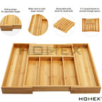 Homex| Ready to Ship Natural Bamboo Drawer Organizer Cutlery Storage Tray Kitchen Cutlery Organizer with Knife Holder