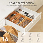 Modern Bamboo Drawer Organizer Silverware Tray with Card Slots Utensil Holder for Kitchen Food Storage
