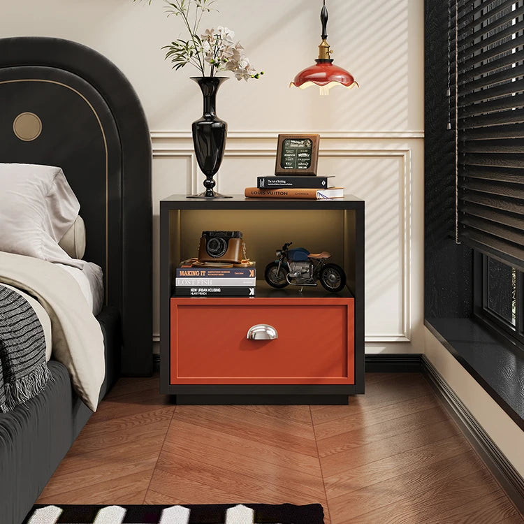 Luxury Steel Bedside Table with LED Light and Wireless Charging Modern Nightstand with Drawer for Apartment Bedroom