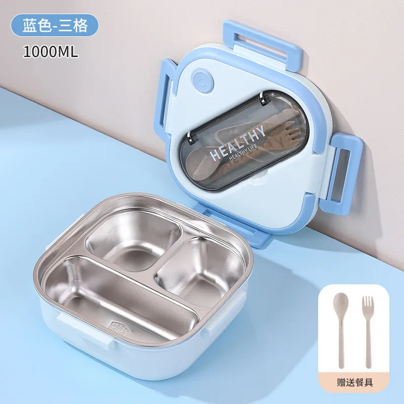 Square 304 Stainless Steel Bento Box 2-3 Compartments Leak Proof Portable Lunch Box Food Storage Container