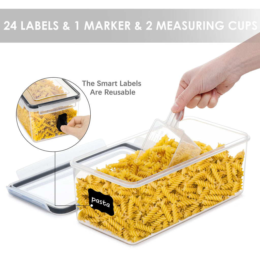 BPA Free Modern Plastic Airtight Pasta Storage Containers Clip-On Lids Large Capacity Portable for Kitchen Refrigerator Use