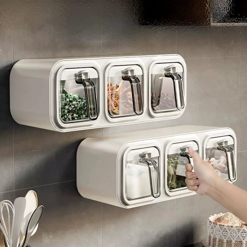 Modern Square PP Seasoning Box Injection-Molded Wall-mounted Storage Food Bottles Jars Set 1-3L Capacity Multifunction Design