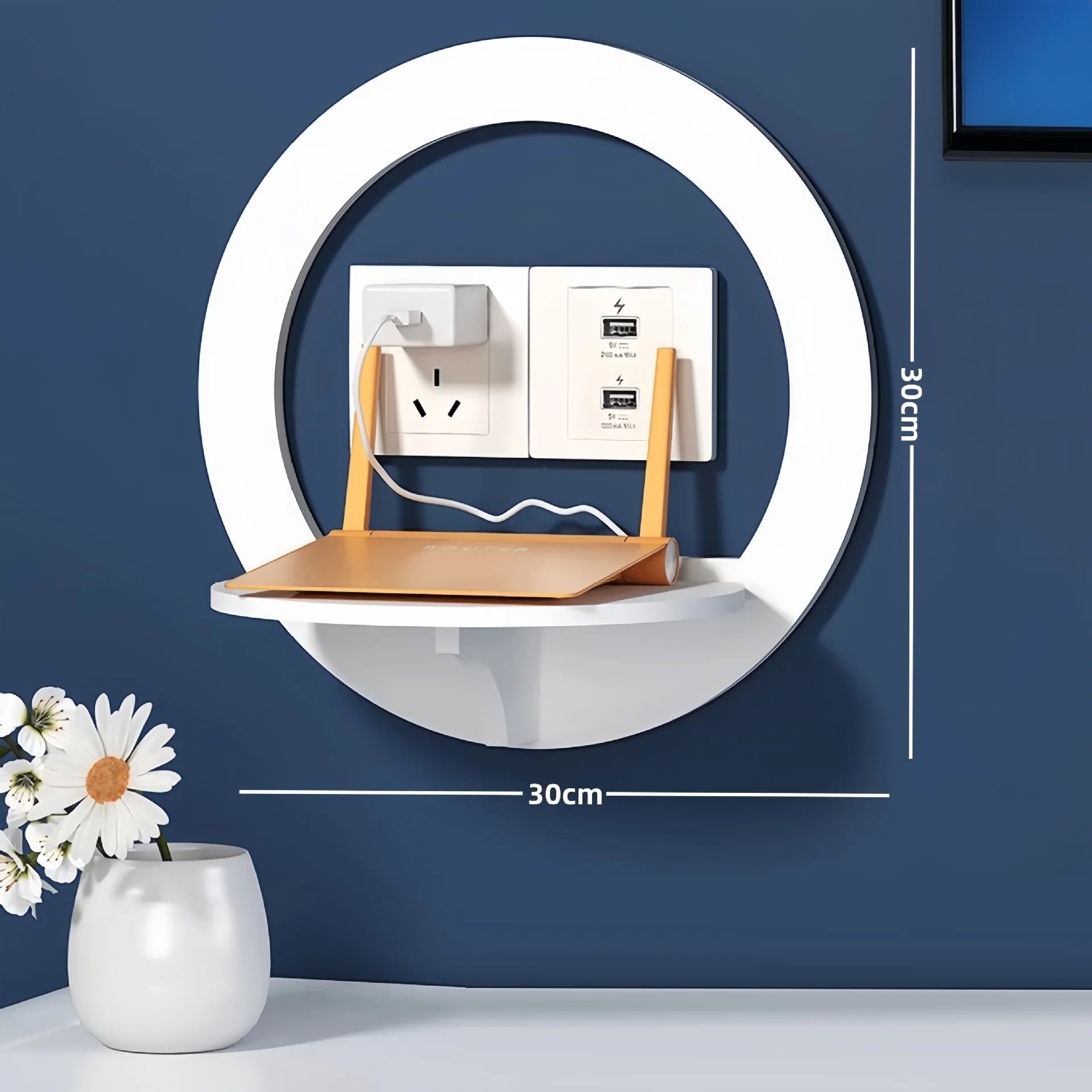 White Desktop Storage Organizer Wall Mounted Floating Shelf for Router and Set-Top Box