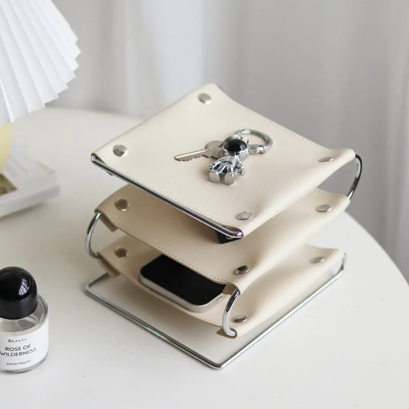 Creative Multifunctional Leather Living Room Coffee Table Storage Sundries Cosmetics and Jewelry Desktop Organizing Tray