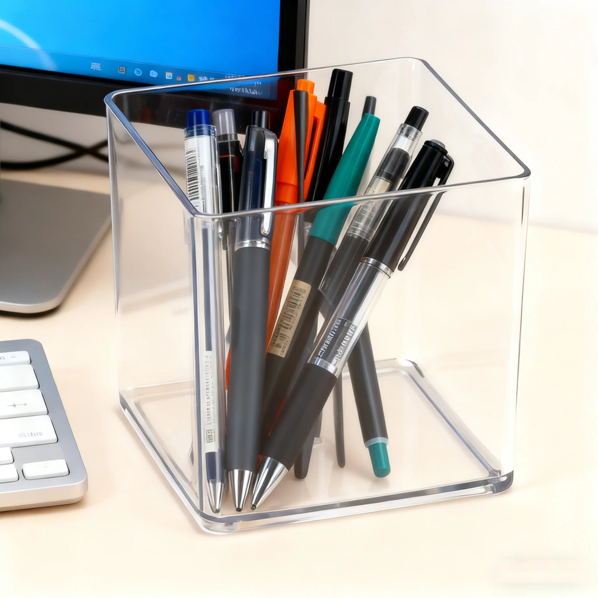 4-Piece Transparent PET Office Desktop Organizers - Ideal for Pens, Stationery, A4 Files & Document Storage Racks