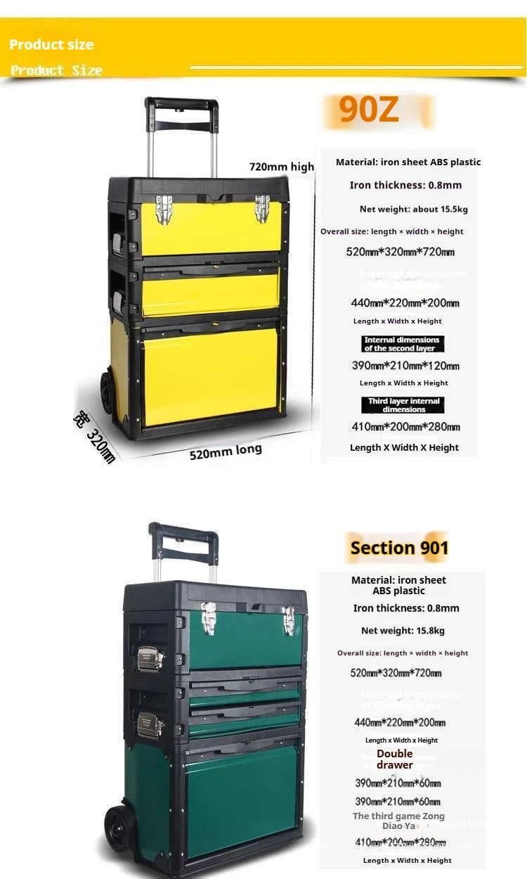 Portable & Stackable 3-Drawer Steel Toolbox Roll-Upright Design for Workshop & Garage Tool Storage