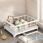 Kitchen & Living Room Dish Drainer Rack Expandable Metal Organizer with Printed Logo OEM Over-the-sink Storage