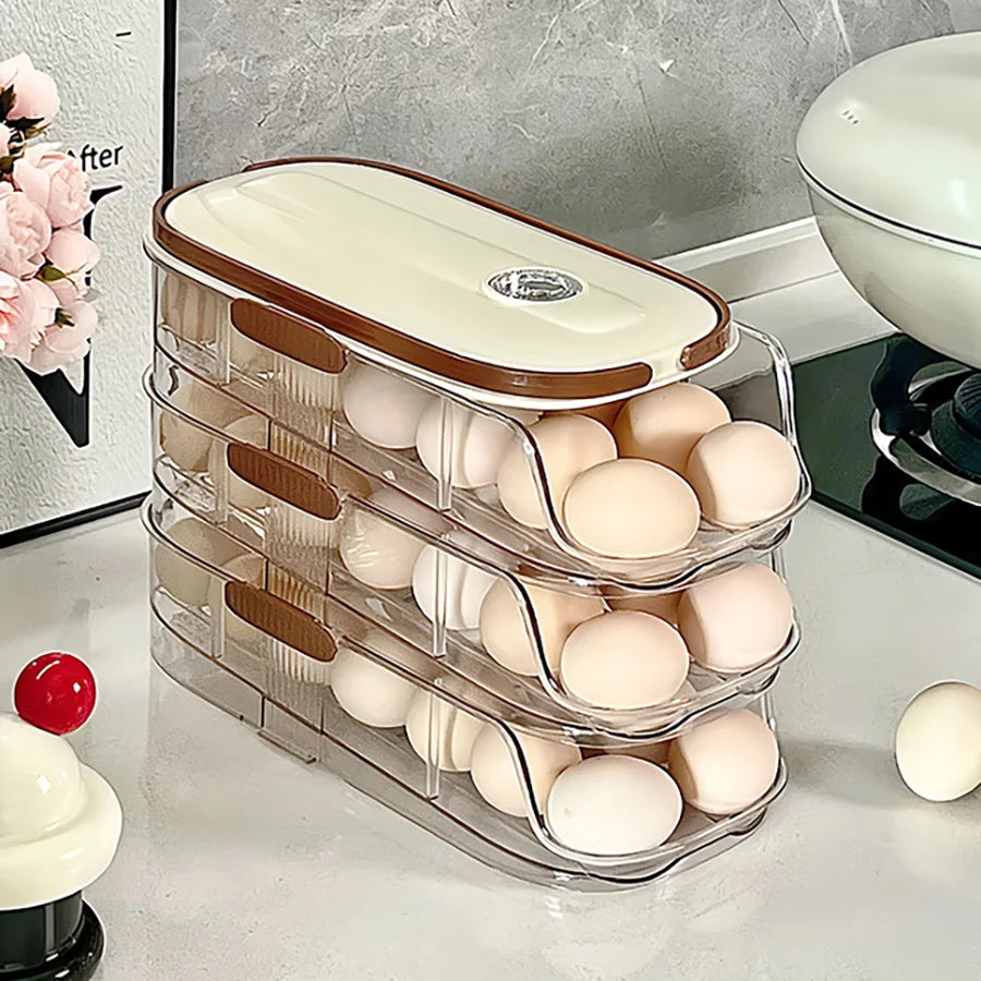 Transparent Plastic Egg Storage Box with Slide Design Anti-Drop Shockproof Kitchen Storage Special Feature for Refrigerators