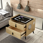 Modern Tech Minimalist Smart Nightstand Wireless Charging Dock Speaker Tempered Glass Bedroom Furniture Apartment Hotel Living
