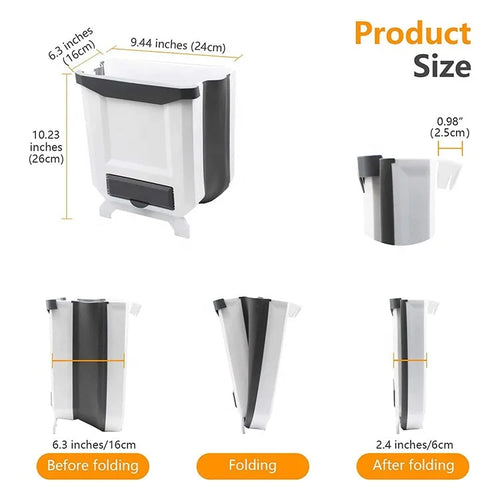 8L Hanging Kitchen Garbage Bin Plastic Collapsible Trash Can with Trash Bag Storage for  Cabinet Door Bathroom Car