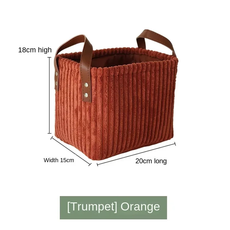 Girida Modern Rectangular Corduroy Multifunction Storage Basket with Handle Portable Desktop & Clothing Storage Set