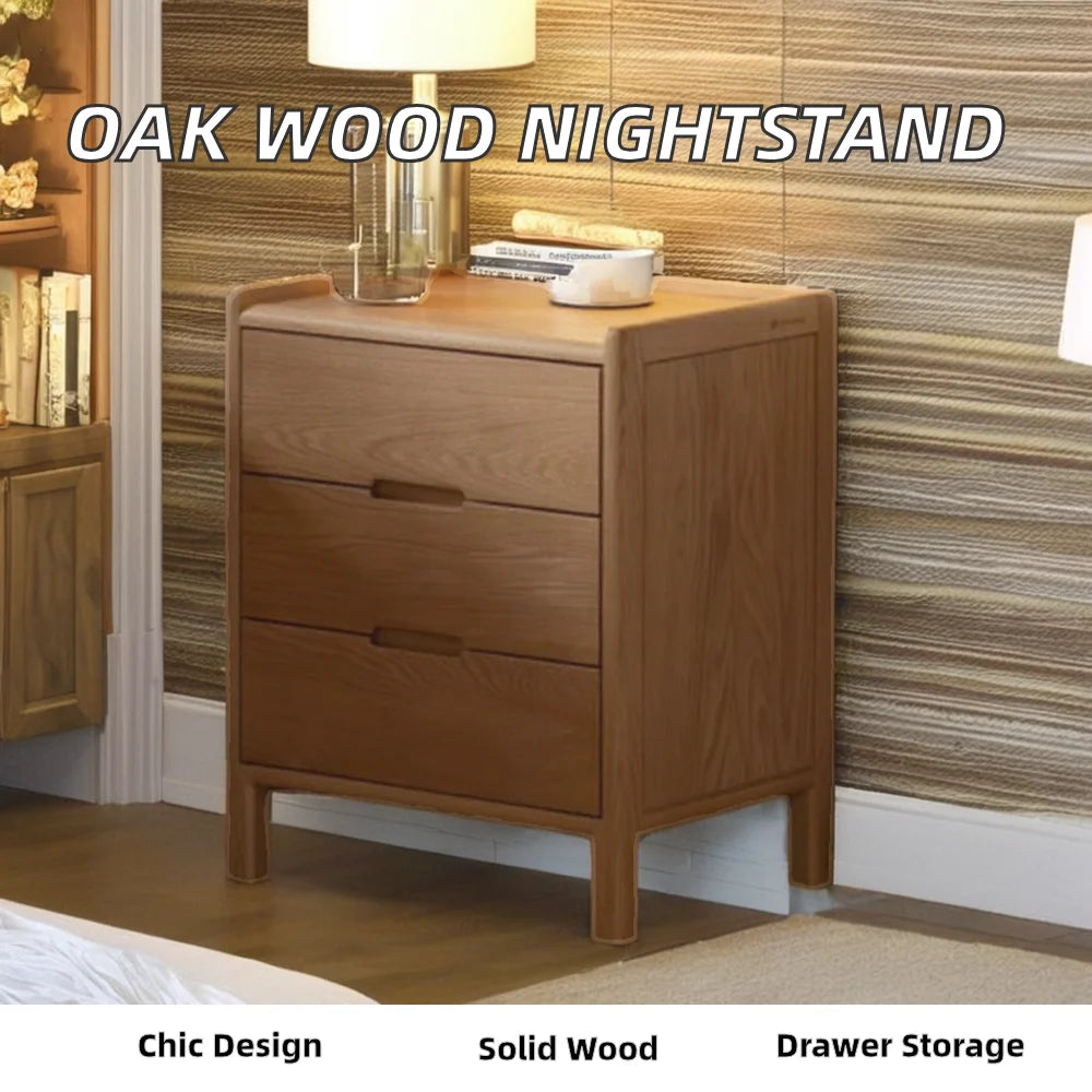 Low Price Solid Oak Wood Bedside Cabinet Modern Luxury Design with 2 Drawers for Apartment Bedroom and Living Room
