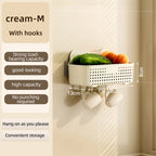 CHENGYAN Wall Hanging Storage Basket for Kitchen Pilastic Organizer with 4/6 Hooks Storage Container Spice Racks (White/Green/)