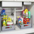 Under Sink Storage Rack Pull-out Cabinet Storage Rack 2 Level Sliding Out Sink Cabinet Storage Rack for Kitchen